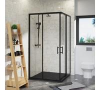 Rinse bathrooms Rinse 1000X1000X1900mm Square Shower Enclosure Sliding Doors Corner Entry Cubicle Black With Black Shower Tray & Free Waste