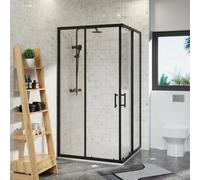 Rinse bathrooms Rinse 1000X1000X1900mm Square Shower Enclosure Sliding Doors Corner Entry Cubicle Black With White Shower Tray & Free Waste