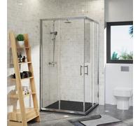 Rinse bathrooms Rinse 1000X1000X1900mm Square Shower Enclosure Sliding Doors Corner Entry Cubicle Chrome With Black Shower Tray & Free Waste