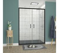 Rinse bathrooms Rinse 1400mm Double Sliding Shower Door Black Profile With 1400X700mm Anthracite Shower Tray&waste
