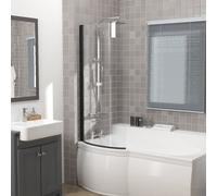 Rinse bathrooms Rinse 1400X715mm 6mm Curved Toughened Safety Glass Pivot Bath Screen Panel For P-Shaped Bath Black