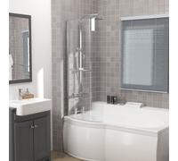 Rinse bathrooms Rinse 1400X715mm 6mm Curved Toughened Safety Glass Pivot Bath Screen Panel For P-Shaped Bath Chrome With Towel Rail