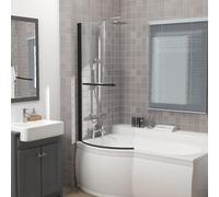Rinse bathrooms Rinse 1400X785mm 6mm Curved Toughened Safety Glass Pivot Bath Screen Panel For P-Shaped Bath Black With Towel Rail