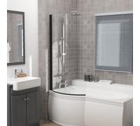 Rinse bathrooms Rinse 1400X785mm 6mm Curved Toughened Safety Glass Pivot Bath Screen Panel For P-Shaped Bath Black