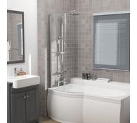 Rinse bathrooms Rinse 1400X785mm 6mm Curved Toughened Safety Glass Pivot Bath Screen Panel For P-Shaped Bath Chrome With Towel Rail