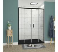 Rinse bathrooms Rinse 1500mm Double Sliding Shower Door Black Profile With 1500X700mm Black Shower Tray&waste