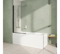 Rinse bathrooms Rinse 1600X700mm Single Ended Straight Bath + Black Round Bath Screen