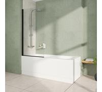 Rinse bathrooms Rinse 1600X700mm Single Ended Straight Bath + Black Square Bath Screen