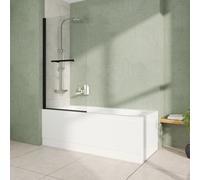 Rinse bathrooms Rinse 1600X700mm Straight Bath + Black Round Bath Screen With Towel Rail