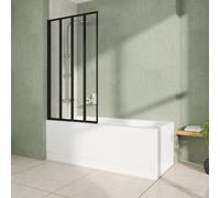 Rinse bathrooms Rinse 1700X700mm Single Ended Straight Bath + Black 4 Panel Folding Bath Screen