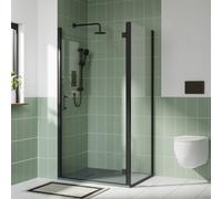 Rinse bathrooms Rinse Black 1000X1000mm Bathroom Shower Enclosure Hinged Door With Side Panel 6mm Clear Safety Glass Anthracite Shower Tray Waste