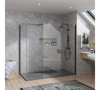 Rinse bathrooms Rinse Black Walkin Shower Enclosure 1000mm Front 1000mm End Panel Safety Glass Wetroom Screen- 1500X1000 Shower Tray Waste