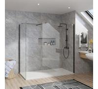 Rinse bathrooms Rinse Black Walkin Shower Enclosure 1100mm Front 800mm End Panel Safety Glass Wetroom Screen-White 1600X800 Shower Tray Waste