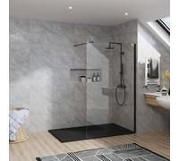 Rinse bathrooms Rinse Black Walkin Shower Enclosure 1200mm 8mm Clear Safety Glass Wetroom Shower Screen With Black 1800X700 Shower Tray Waste