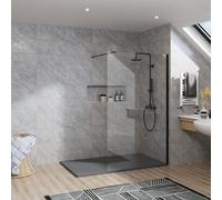 Rinse bathrooms Rinse Black Walkin Shower Enclosure 1200mm 8mm Grey Safety Glass Wetroom Shower Screen - Anthracite 1600X1000 Shower Tray Waste