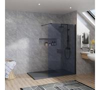 Rinse bathrooms Rinse Black Walkin Shower Enclosure 1400mm 8mm Grey Safety Glass Wetroom Shower Screen - Anthracite 1800X700 Shower Tray Waste