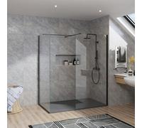 Rinse bathrooms Rinse Black Walkin Shower Enclosure 700mm Front 700mm End Panel Safety Glass Wetroom Screen-Anthracite 1300X700 Shower Tray Waste