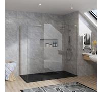 Rinse bathrooms Rinse Chrome Walk In Shower Enclosure 1100mm Front 800mm End Panel Safety Glass Wetroom Screen-Black 1600X800 Shower Tray Waste