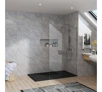 Rinse bathrooms Rinse Chrome Walkin Shower Enclosure 1200mm 8mm Clear Safety Glass Wetroom Shower Screen With Black 1600X700 Shower Tray Waste