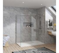Rinse bathrooms Rinse Chrome Walkin Shower Enclosure 900mm Front 700mm End Panel Safety Glass Wetroom Screen-White 1500X700 Shower Tray Waste