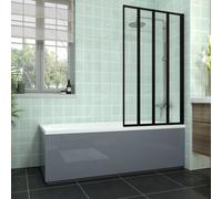 Rinse bathrooms Rinse Double Ended 1800X800mm Bath + Gloss Grey Front Wood Bath Panel + End Panel + Black 4 Panel Folding Bath Screen
