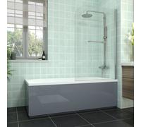 Rinse bathrooms Rinse Double Ended 1800X800mm Bath + Gloss Grey Front Wood Bath Panel + End Panel + Chrome Round Bath Screen With Towel Rail