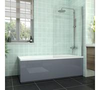 Rinse bathrooms Rinse Double Ended 1800X800mm Bath + Gloss Grey Front Wood Bath Panel + End Panel + Chrome Round Bath Screen