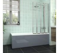 Rinse bathrooms Rinse Double Ended 1800X800mm Bath + Gloss Grey Front Wood Bath Panel + End Panel + Chrome 4 Panel Folding Bath Screen