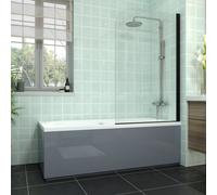 Rinse bathrooms Rinse Double Ended Bath 1700X700mm + Gloss Grey Front Wood Bath Panel + End Panel + Black Round Bath Screen