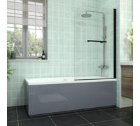 Rinse bathrooms Rinse Double Ended Bath 1700X700mm + Gloss Grey Front Wood Bath Panel + End Panel + Black Round Bath Screen With Towel Rail
