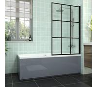 Rinse bathrooms Rinse Double Ended Bath 1700X700mm + Gloss Grey Front Wood Bath Panel + End Panel + Black Grid Square Bath Screen
