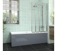 Rinse bathrooms Rinse Double Ended Bath 1700X700mm + Gloss Grey Front Wood Bath Panel + End Panel + Chrome 4 Panel Folding Bath Screen