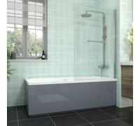 Rinse bathrooms Rinse Double Ended Bath 1700X700mm + Gloss Grey Front Wood Bath Panel + End Panel + Chrome Square Bath Screen With Towel Rail