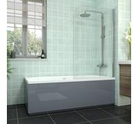 Rinse bathrooms Rinse Double Ended Bath 1700X700mm + Gloss Grey Front Wood Bath Panel + End Panel + Chrome Round Bath Screen