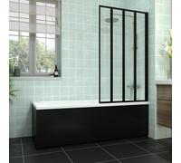 Rinse bathrooms Rinse Single Ended 1700X700mm Bath + Matte Black Front Panel Mdf + Black 4 Panel Folding Bath Screen