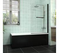Rinse bathrooms Rinse Single Ended 1700X700mm Bath + Matte Black Front Panel Mdf + Black Round Bath Screen With Towel Rail