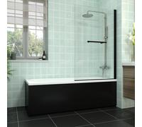 Rinse bathrooms Rinse Single Ended 1700X700mm Bath + Matte Black Front Panel Mdf + End Panel + Black Square Bath Screen With Towel Rail