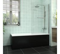 Rinse bathrooms Rinse Single Ended 1700X700mm Bath + Matte Black Front Panel Mdf + End Panel + Chrome Square Bath Screen With Towel Rail