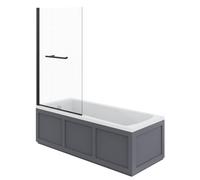 Rinse bathrooms Rinse Single Ended 1700X700mm Bath + Matte Grey Traditional Bath Mdf Front Panel + Black Square Bath Screen With Towel Rail
