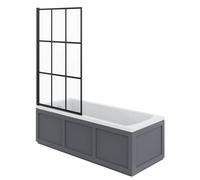 Rinse bathrooms Rinse Single Ended 1700X700mm Bath + Matte Grey Traditional Bath Mdf Front Panel + Black Grid Square Bath Screen