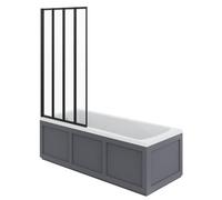 Rinse bathrooms Rinse Single Ended 1700X700mm Bath + Matte Grey Traditional Bath Mdf Front Panel + Black 4 Panel Folding Bath Screen