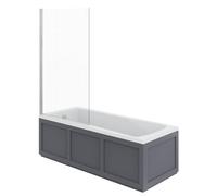 Rinse bathrooms Rinse Single Ended 1700X700mm Bath + Matte Grey Traditional Bath Mdf Front Panel + Chrome Square Bath Screen