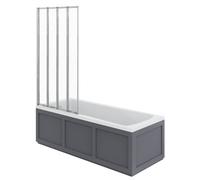 Rinse bathrooms Rinse Single Ended 1700X700mm Bath + Matte Grey Traditional Bath Mdf Front Panel + Chrome 4 Panel Folding Bath Screen