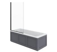 Rinse bathrooms Rinse Single Ended 1700X700mm Bath + Matte Grey Traditional Bath Mdf Front Panel + End Panel + Black Square Bath Screen