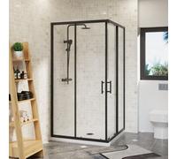 Rinse bathrooms Rinse Square Shower Enclosure Sliding Doors Corner Entry Bathroom Enclosure Cubicle Matt Black 1000X1000X1900mm