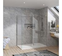 Rinse bathrooms Rinse Walk In Shower Enclosure 700+700mm Wetroom Chrome Frame Glass Screen+215mm Return Panel With 1200X700 White Tray&waste