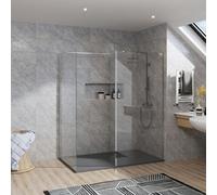 Rinse bathrooms Rinse Walk In Shower Enclosure 700+760mm Wetroom Chrome Frame Glass Screen+300mm Return Panel With 1400X700 Tray&waste