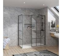 Rinse bathrooms Rinse Walkin Shower Enclosure 1000mm Front 800mm End Panel Black Grid Wetroom Screen-White 1500X800 Shower Tray Waste