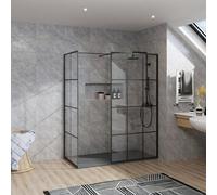 Rinse bathrooms Rinse Walkin Shower Enclosure 1000mm Front 900mm End Panel Black Grid Wetroom Screen-Anthracite 1600X900 Shower Tray Waste