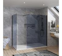 Rinse bathrooms Rinse Walkin Shower Enclosure 1100mm Front 800mm End Panel Grey Glass Wetroom Screen-White 1600X800 Shower Tray Waste